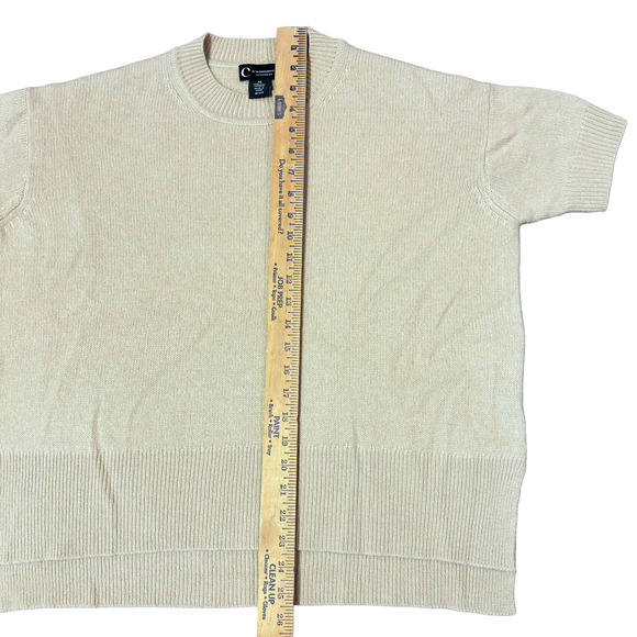 Bloomingdale's 100% Cashmere Knit Ivory Short Sleeve Sweater Women's Extra Small - Picture 3 of 13